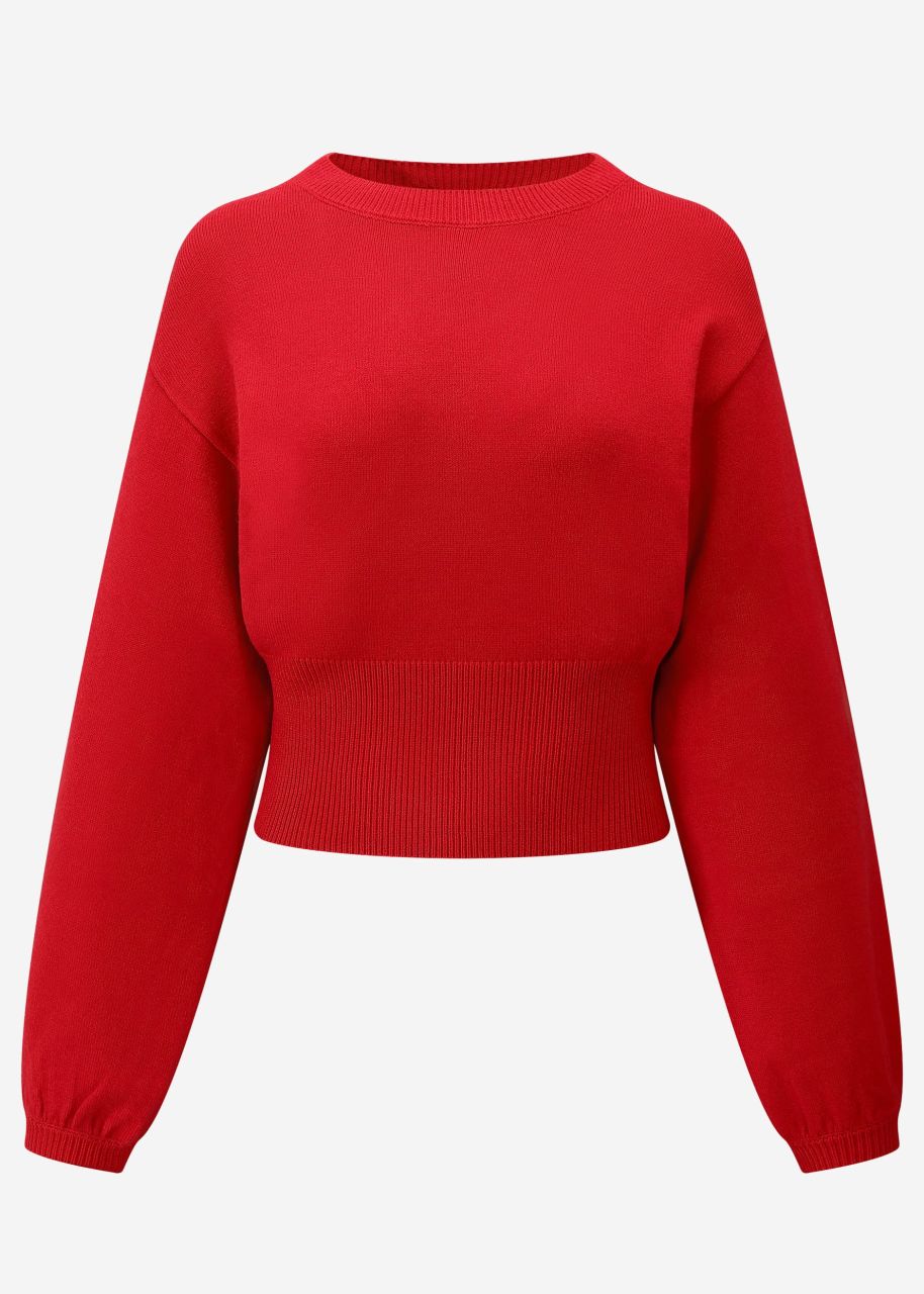 Jumper with balloon sleeves and back neckline - red