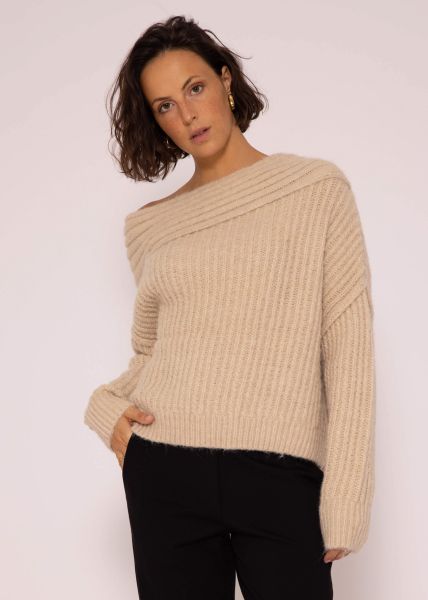 Off-Shoulder knitted jumper, light beige
