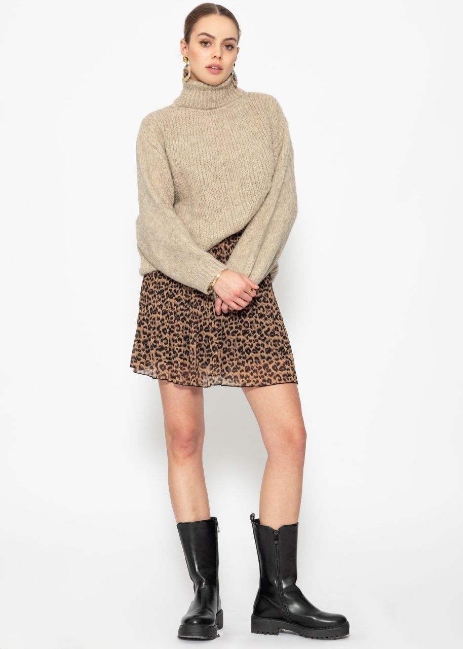 Short pleated skirt with leo print - brown