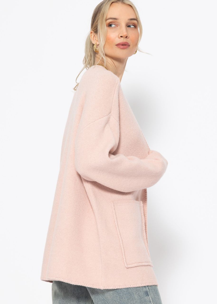 Open cardigan with patch pockets - pink