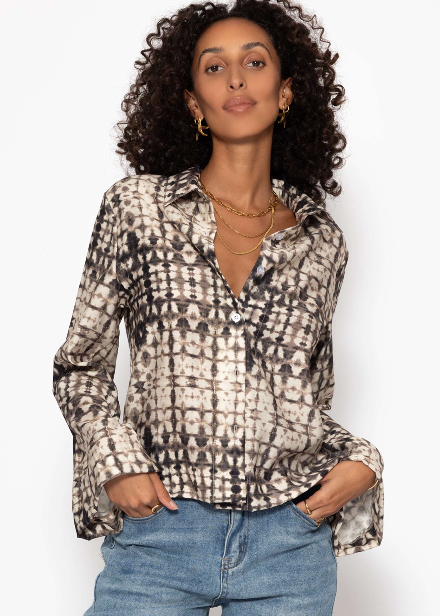 Viscose blouse with print - taupe