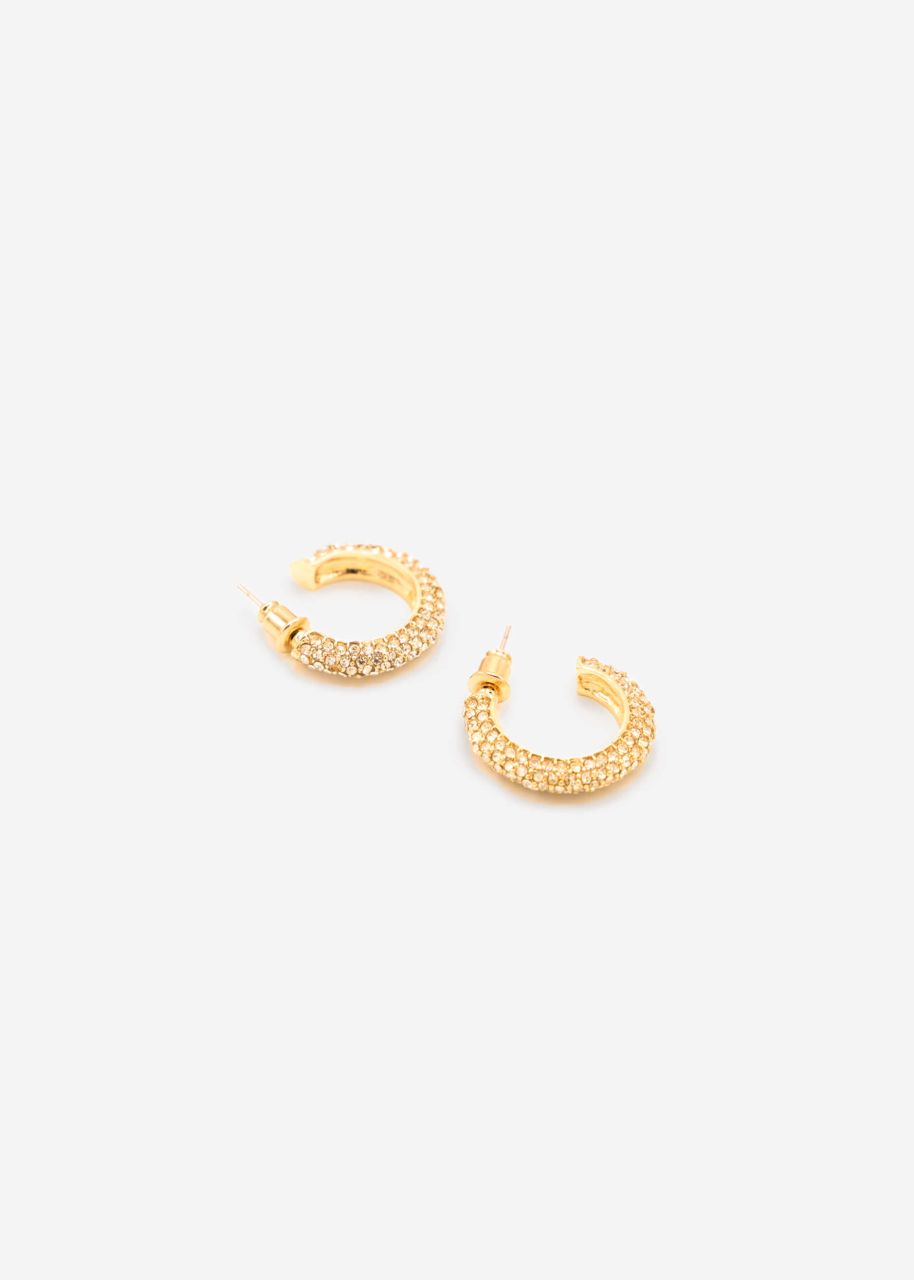 Hoop earrings with rhinestones - gold