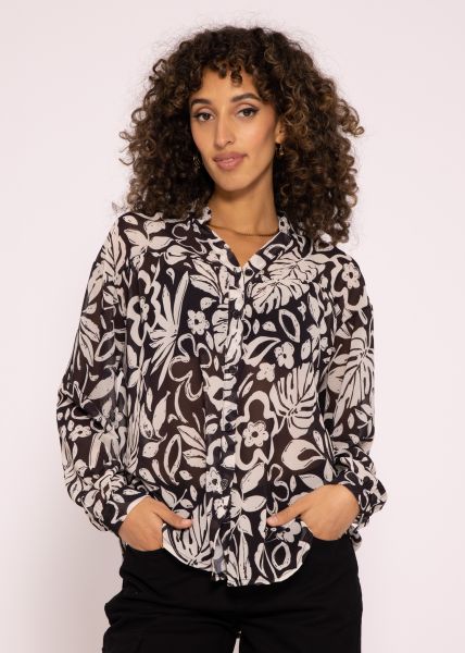 Transparent blouse with print black/offwhite