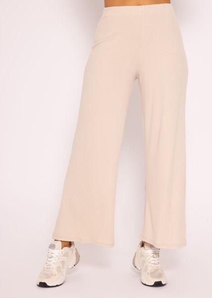 Ankle length rip jersey pants, beige