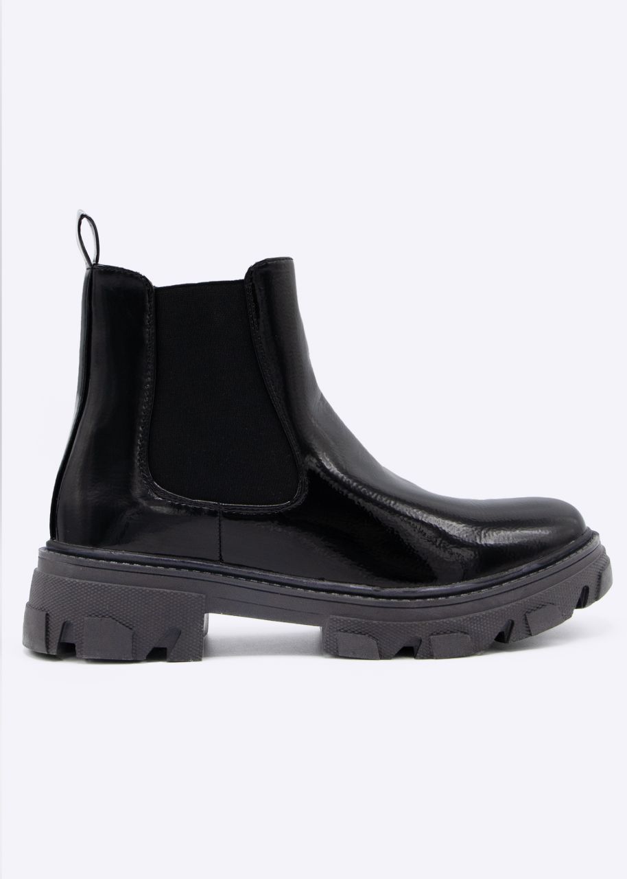 patent Chelsea boots with coarse sole, black