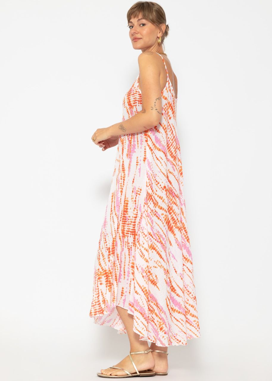 Muslin beach dress with colourful print - offwhite