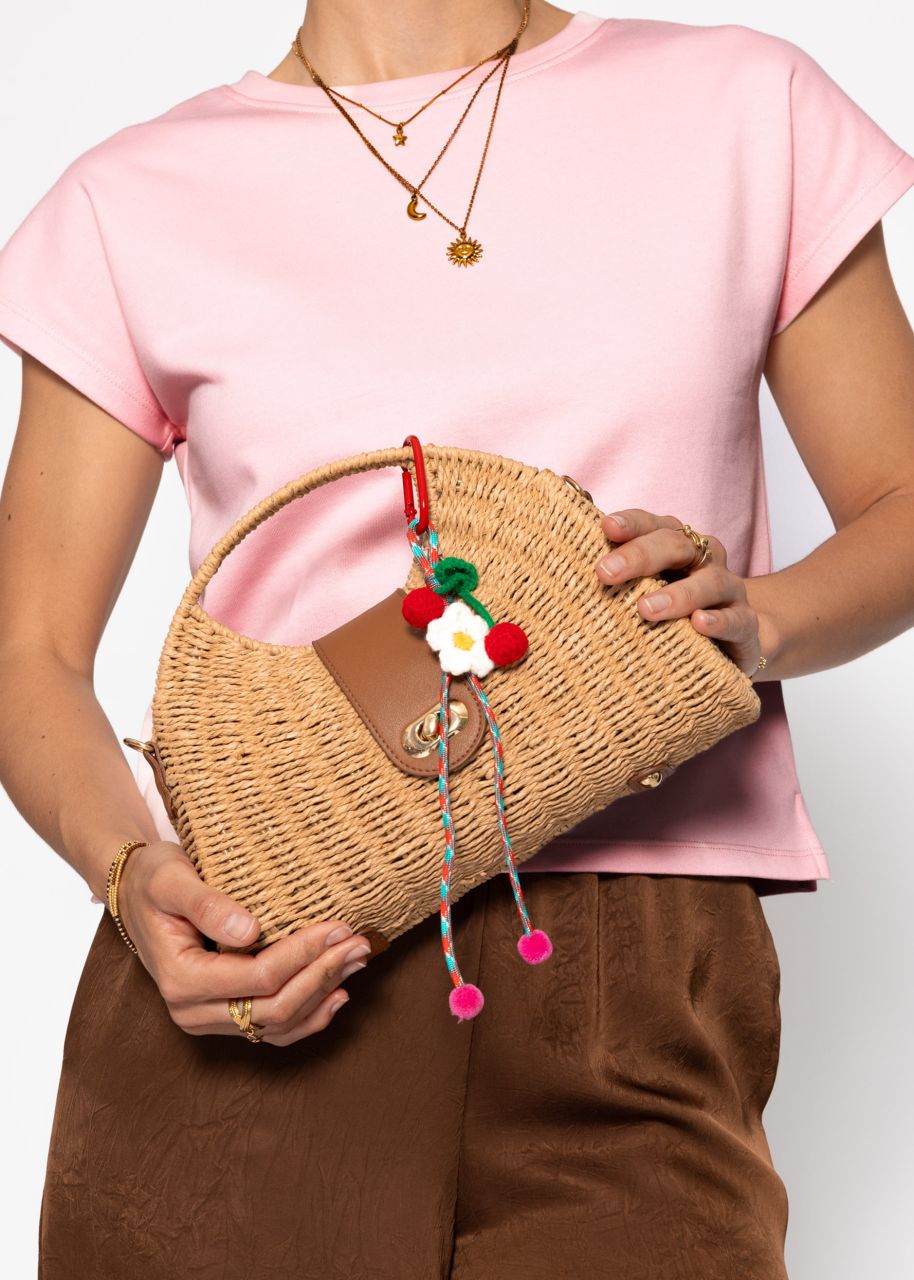 Bag charm with cherry and flower - red