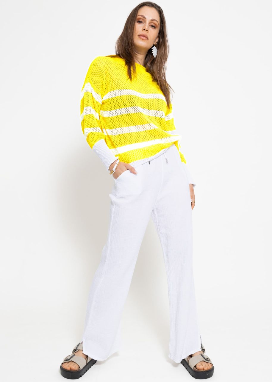 Striped mesh sweater, yellow/white