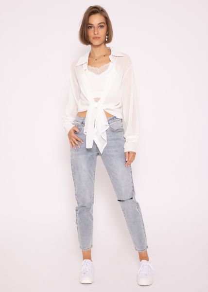Long, flowing chiffon blouse, white