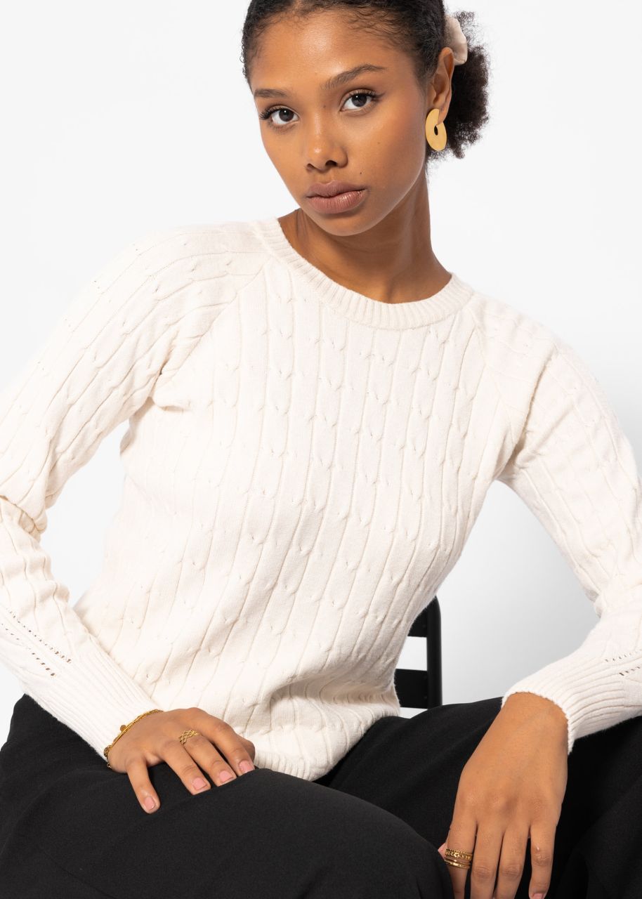 Cable knit raglan jumper - offwhite