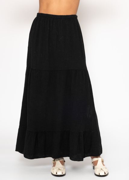 Muslin maxi skirt with flounces - black