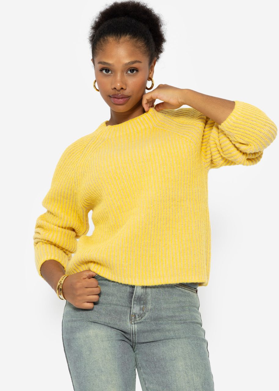 Two-coloured ribbed jumper - yellow-beige