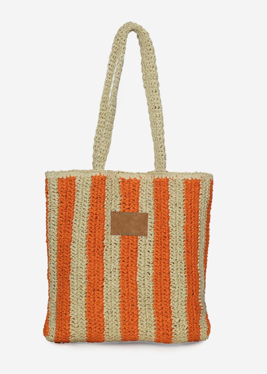 Striped raffia shopper - orange