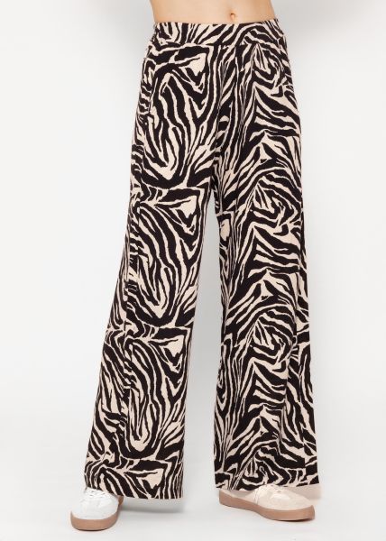 Casual pants with zebra print - black and white