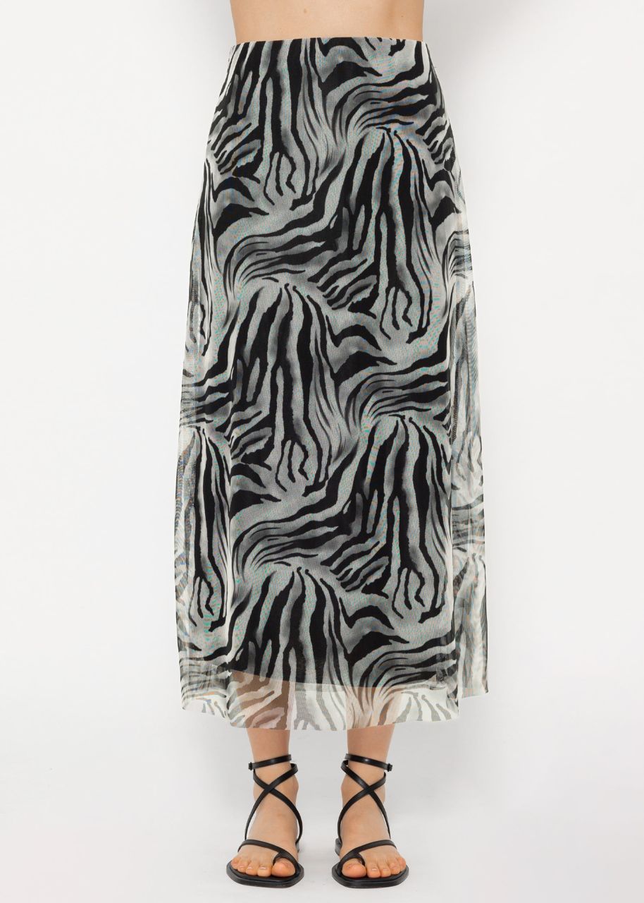 Flared mesh skirt with zebra print - light gray