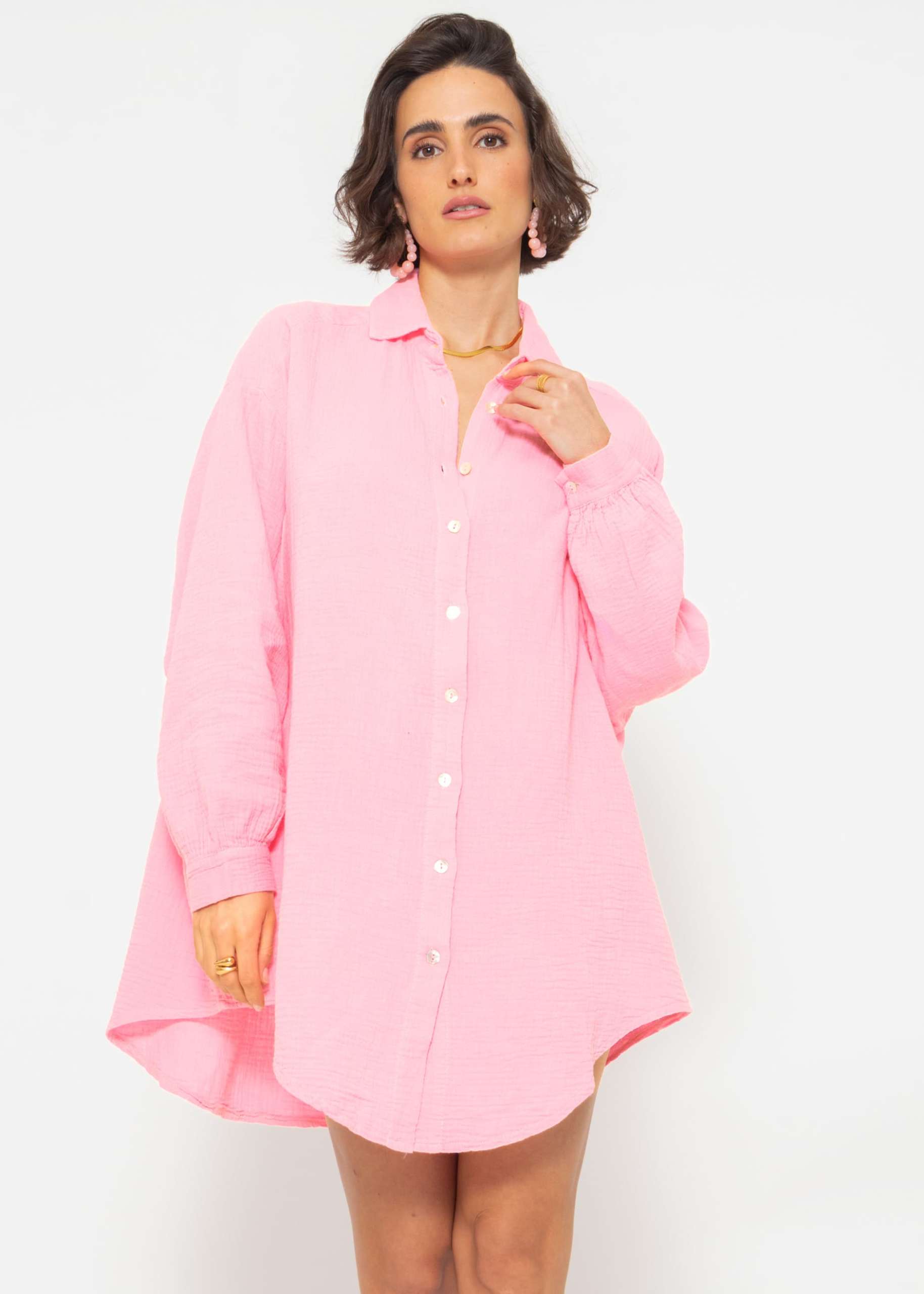 Muslin blouse oversize, baby pink