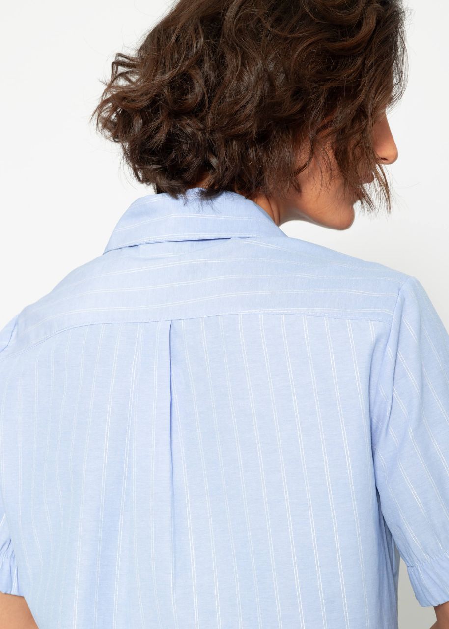 Shorter blouse with lurex stripes - light blue