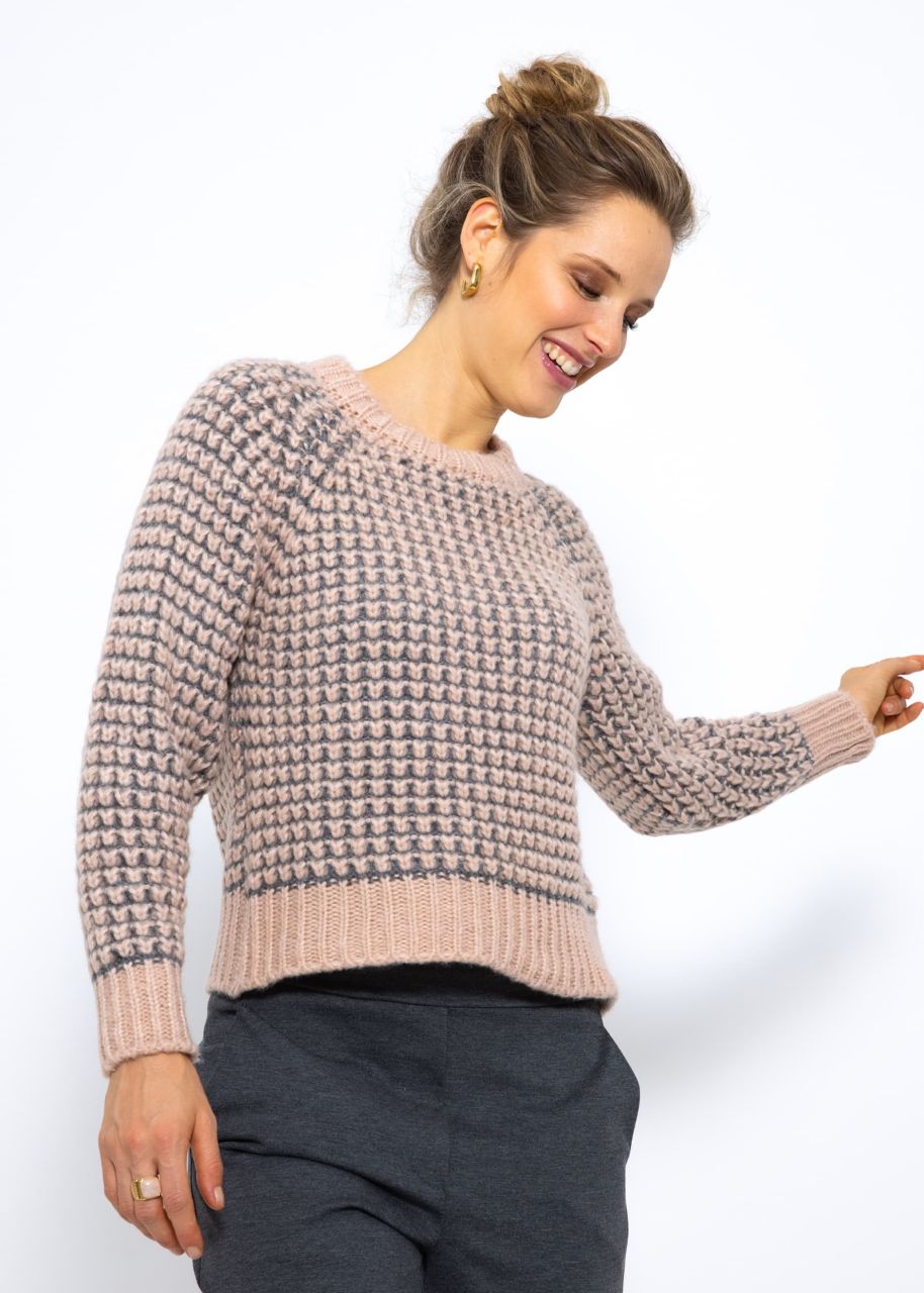 Fluffy jumper with pattern - pink-grey