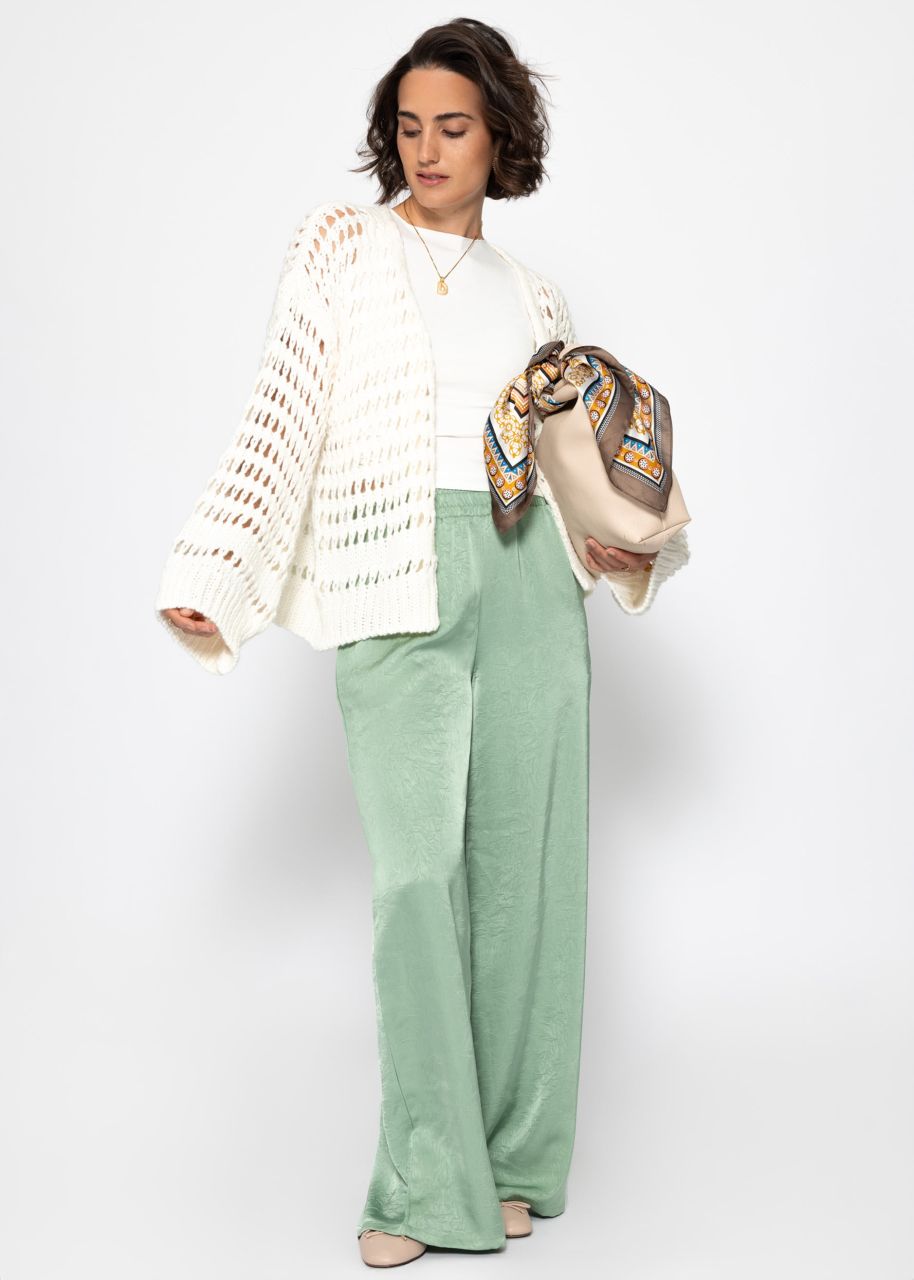 Casual cardigan with a lace knit pattern - off-white