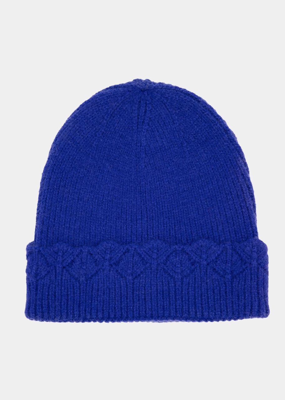 Hat with ajour knit trim - royal blue