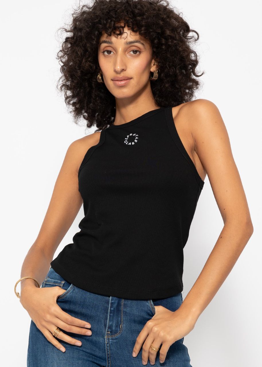 Tank top with embroidery - black