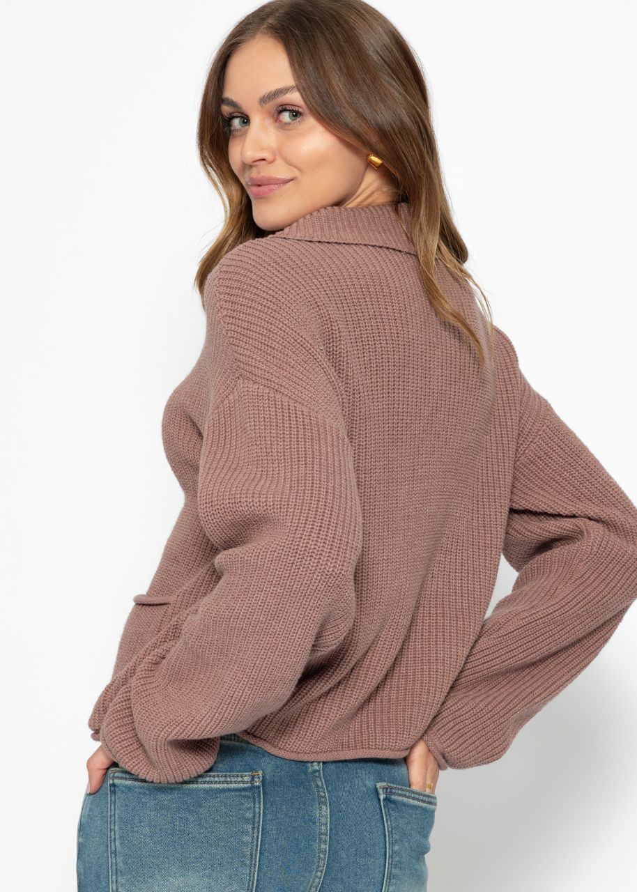 Cardigan with collar - mocha