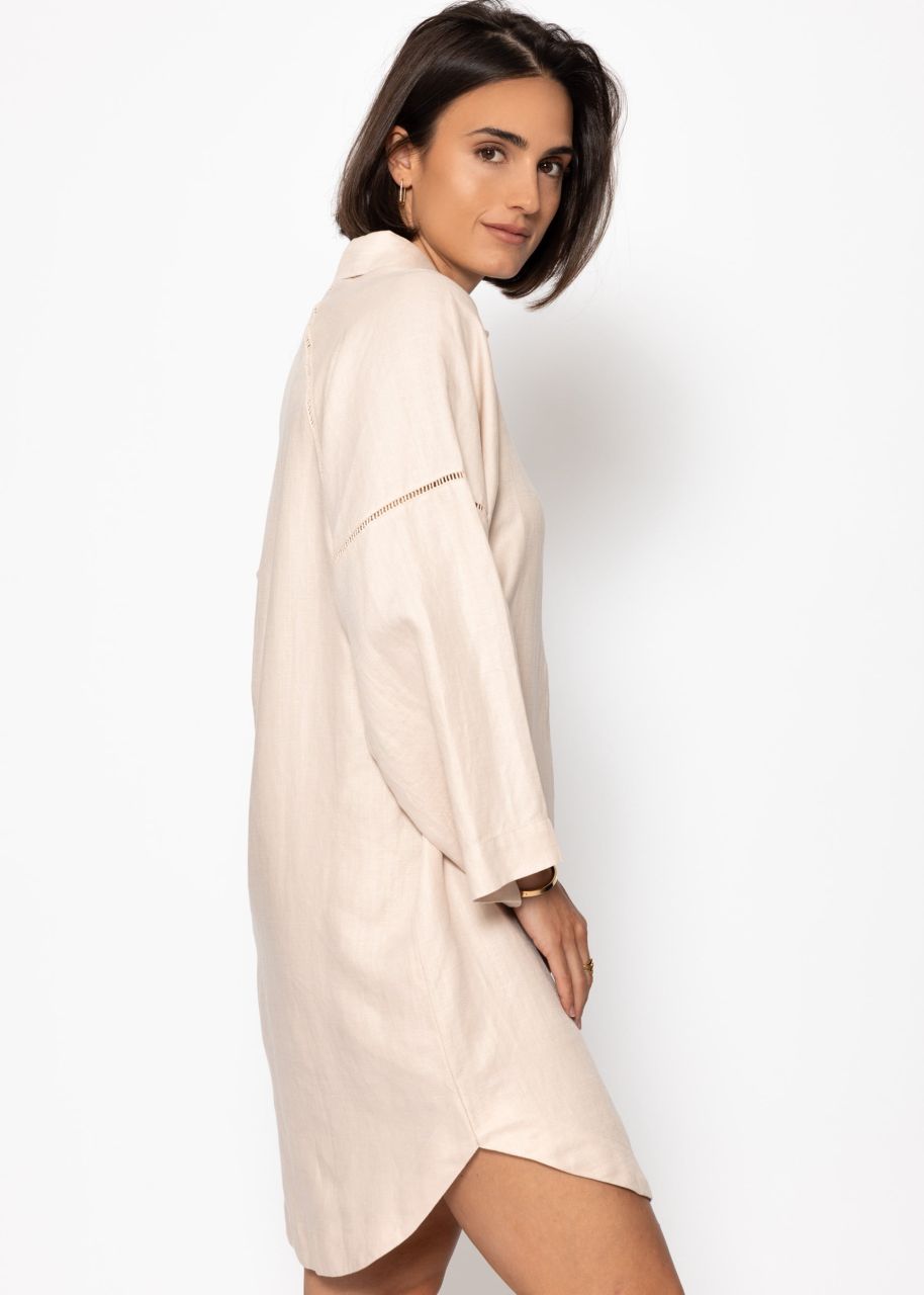 Linen dress with button placket - cream