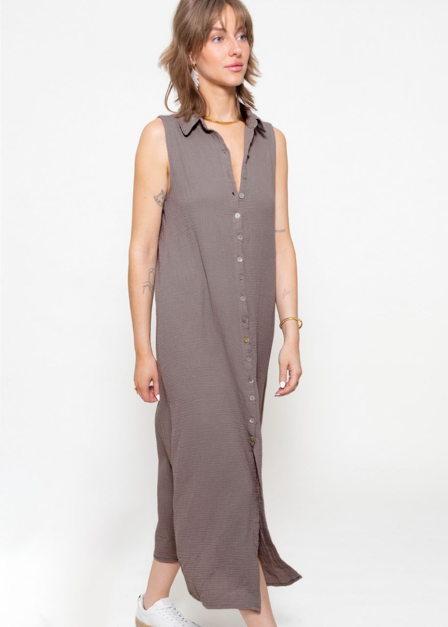 Long sleeveless muslin dress - taupe