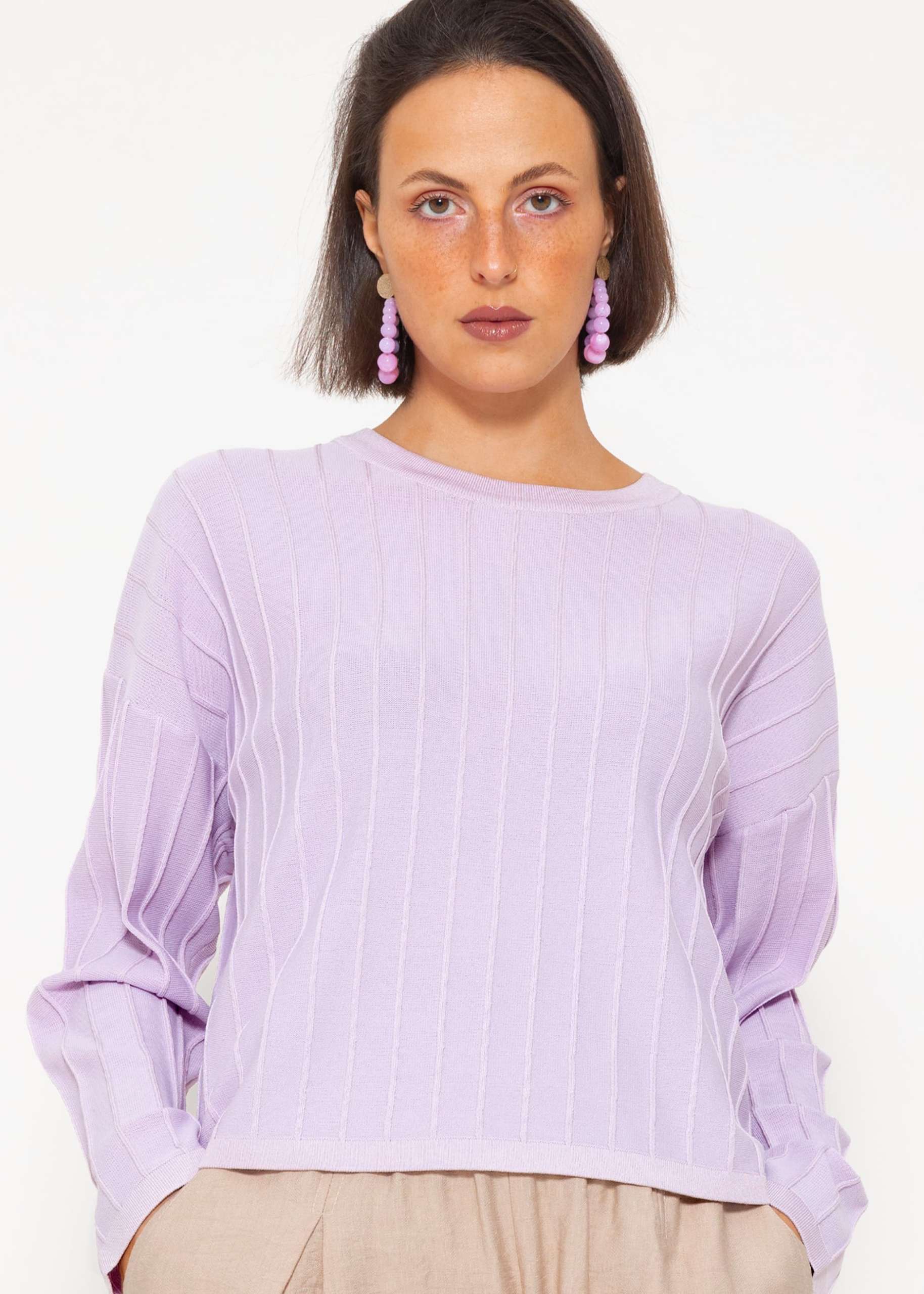 Fine sweater with ribbed texture - lilac