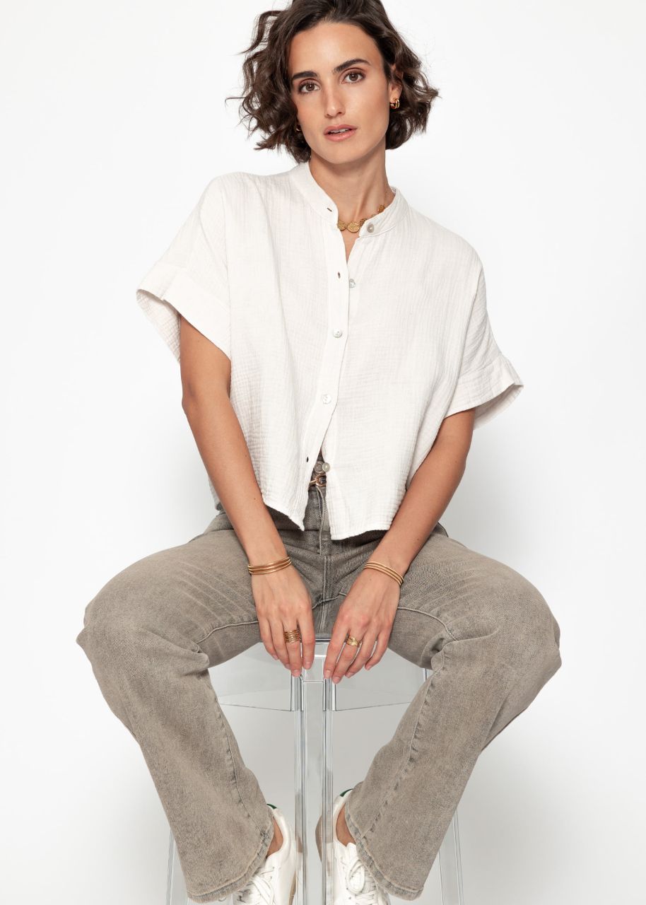 Muslin blouse with cropped short sleeves - light beige