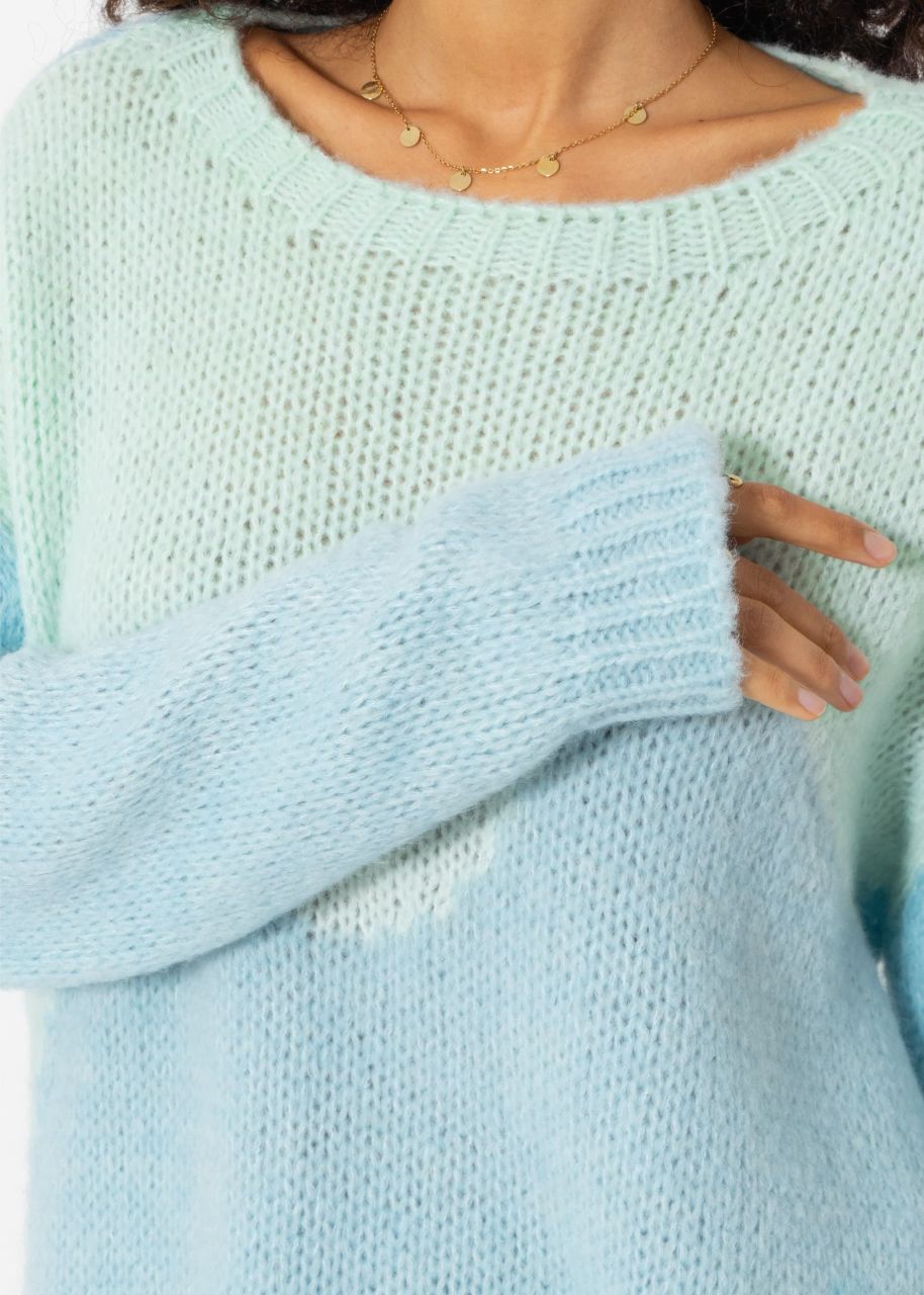 Two-tone knitted sweater - light blue-pastel green