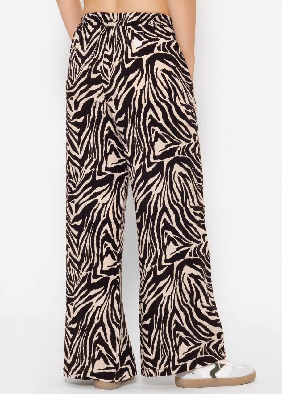 Casual pants with zebra print - black and white