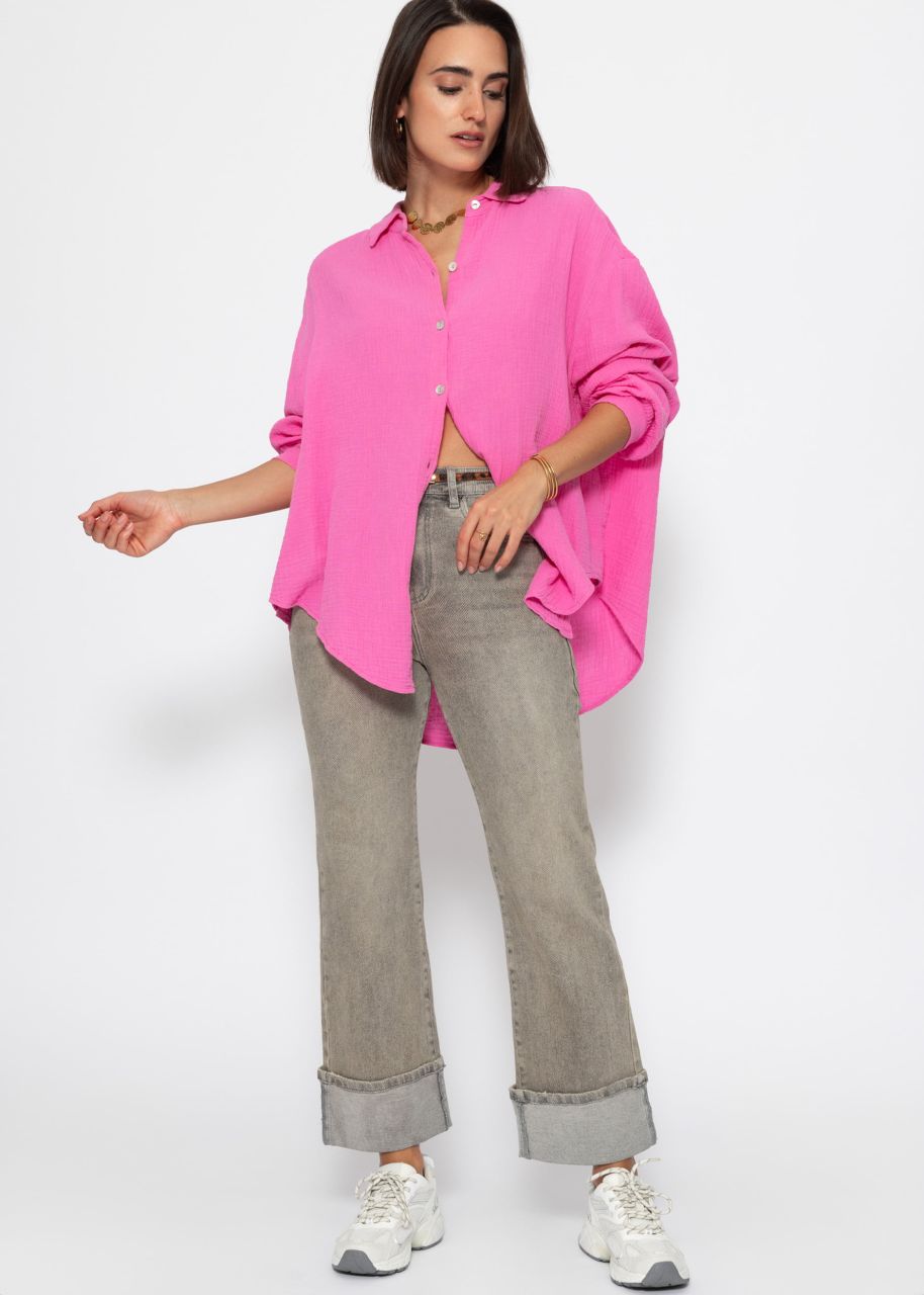 Muslin blouse oversize, short, pink