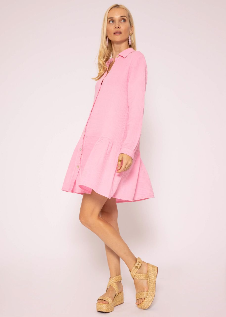 Muslin dress with long sleeves, pink