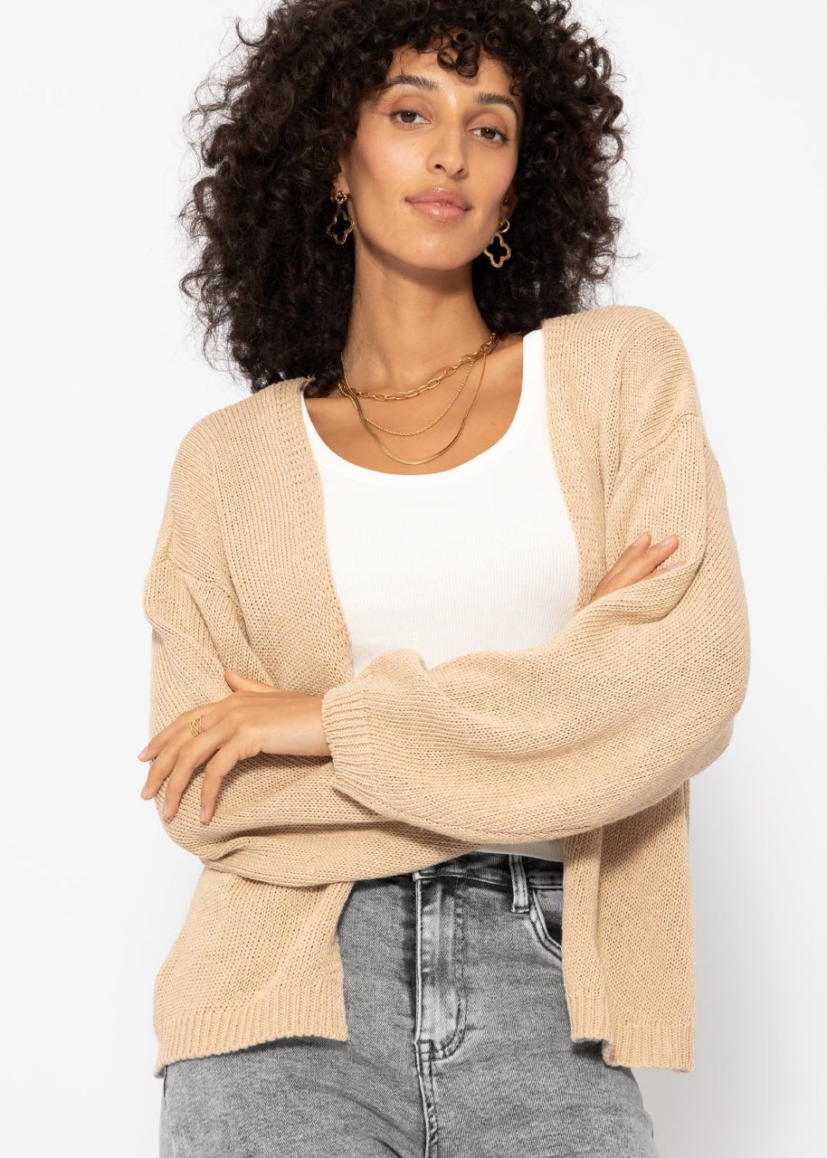 Cotton cardigan with wide sleeves - beige