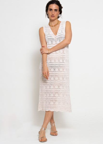 Sleeveless knitted dress with textured pattern - light beige