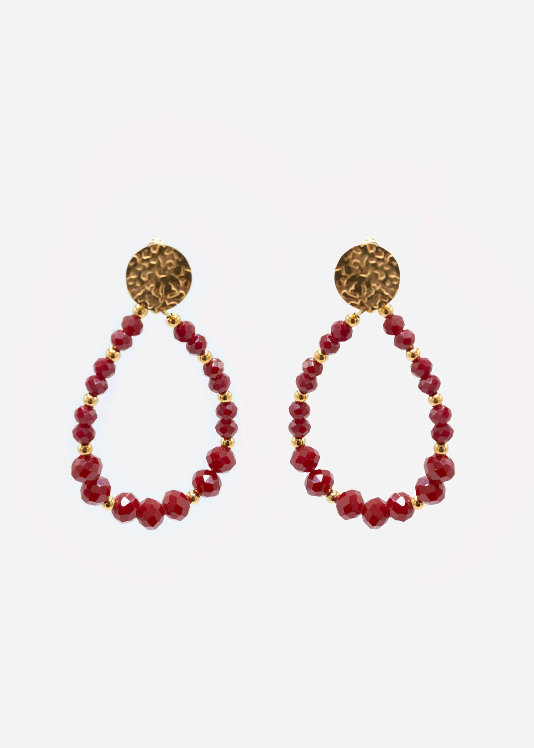 Gold stud earrings with pearls - burgundy