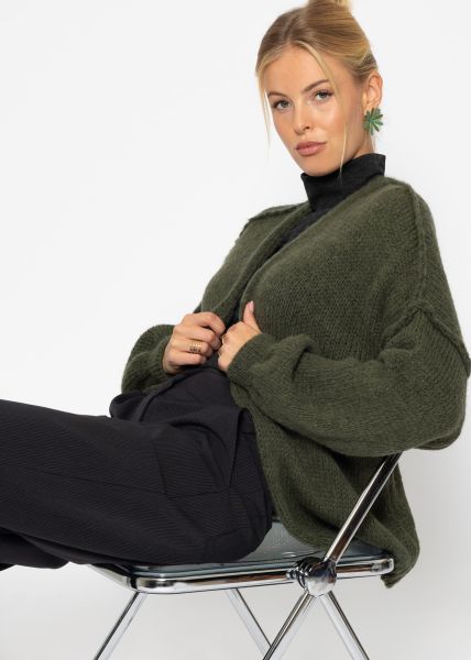 Casual cardigan with outer seams - dark green