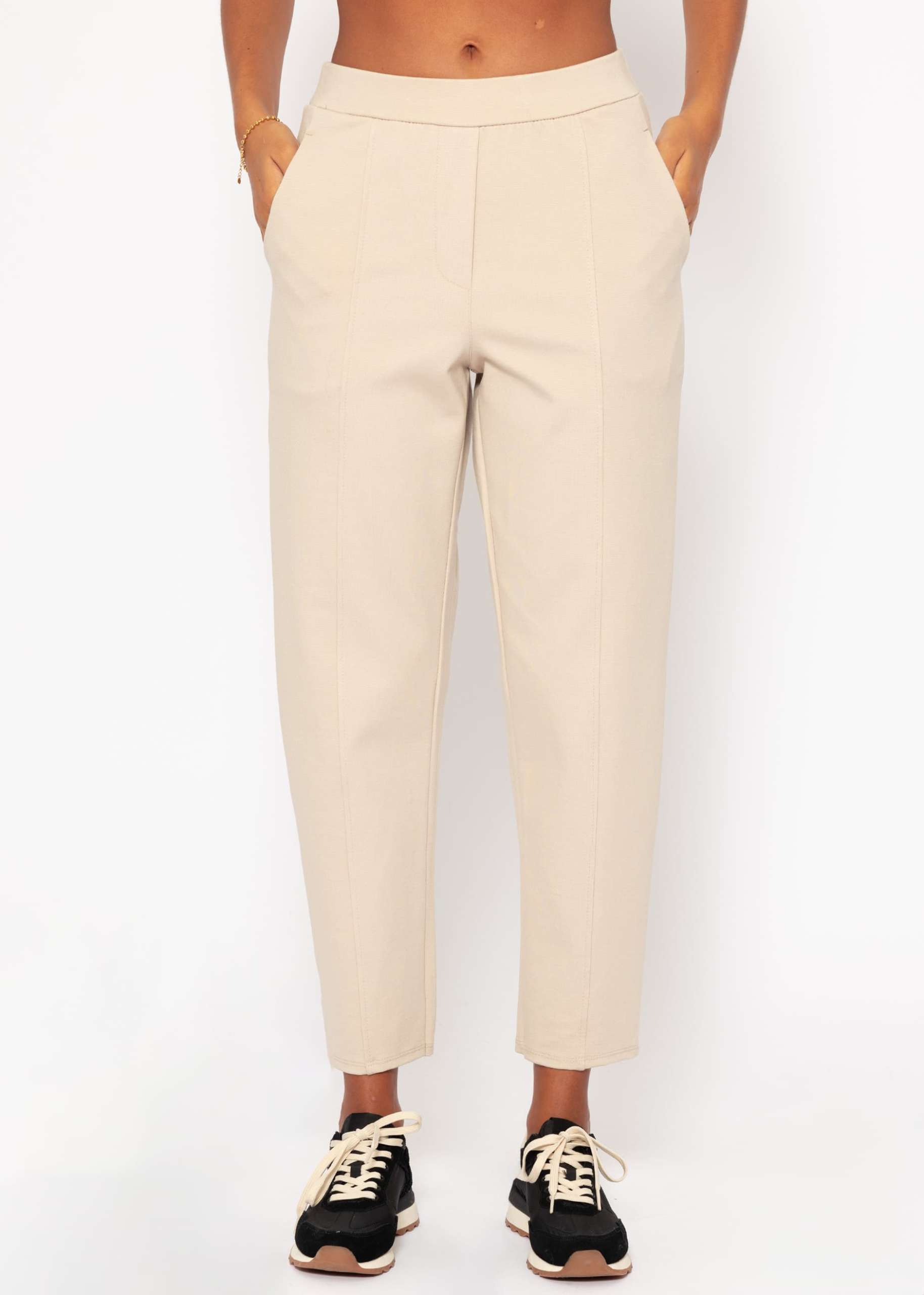 Jersey chinos with decorative stitching - beige