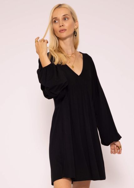 Casual jersey dress with V-neck, black