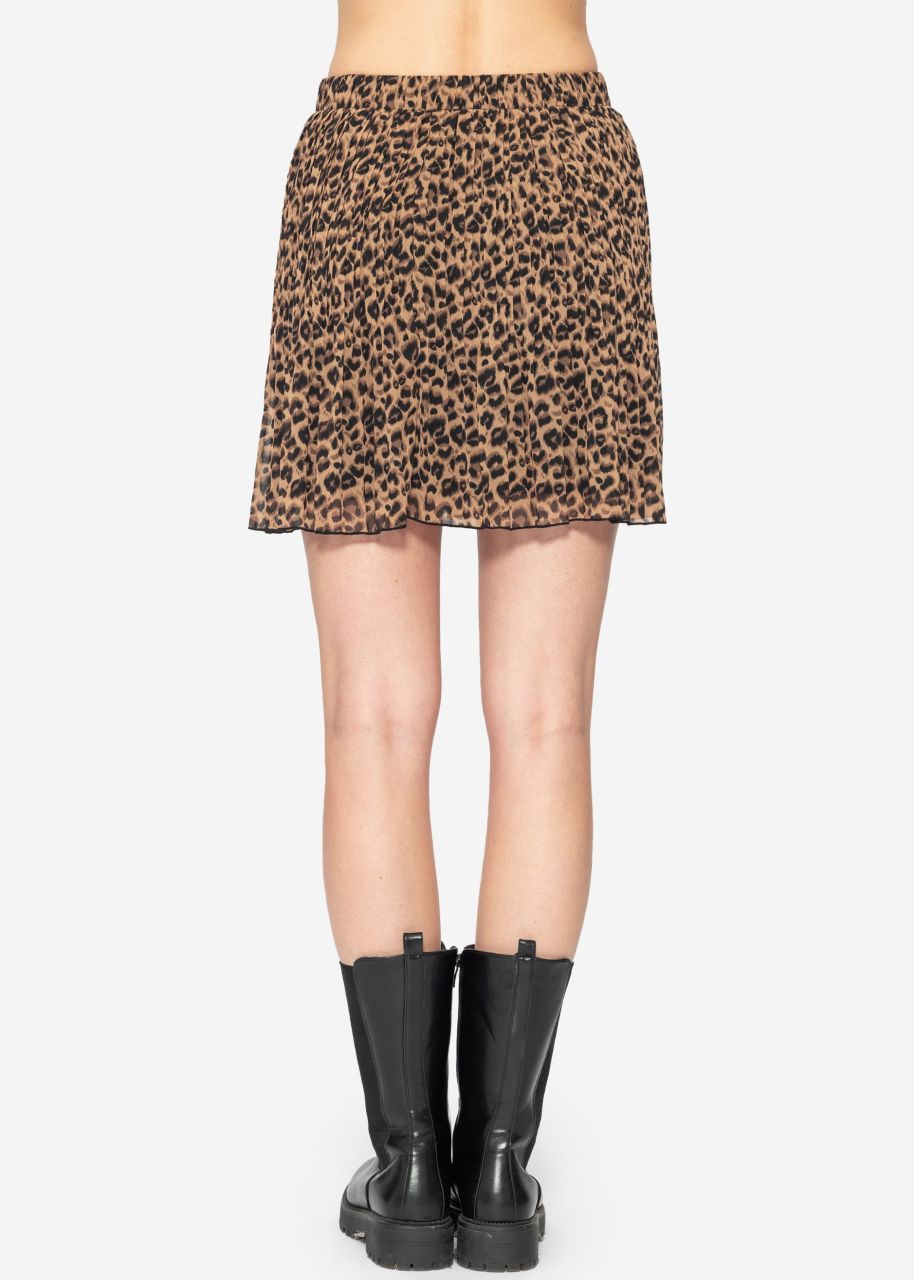 Short pleated skirt with leo print - brown