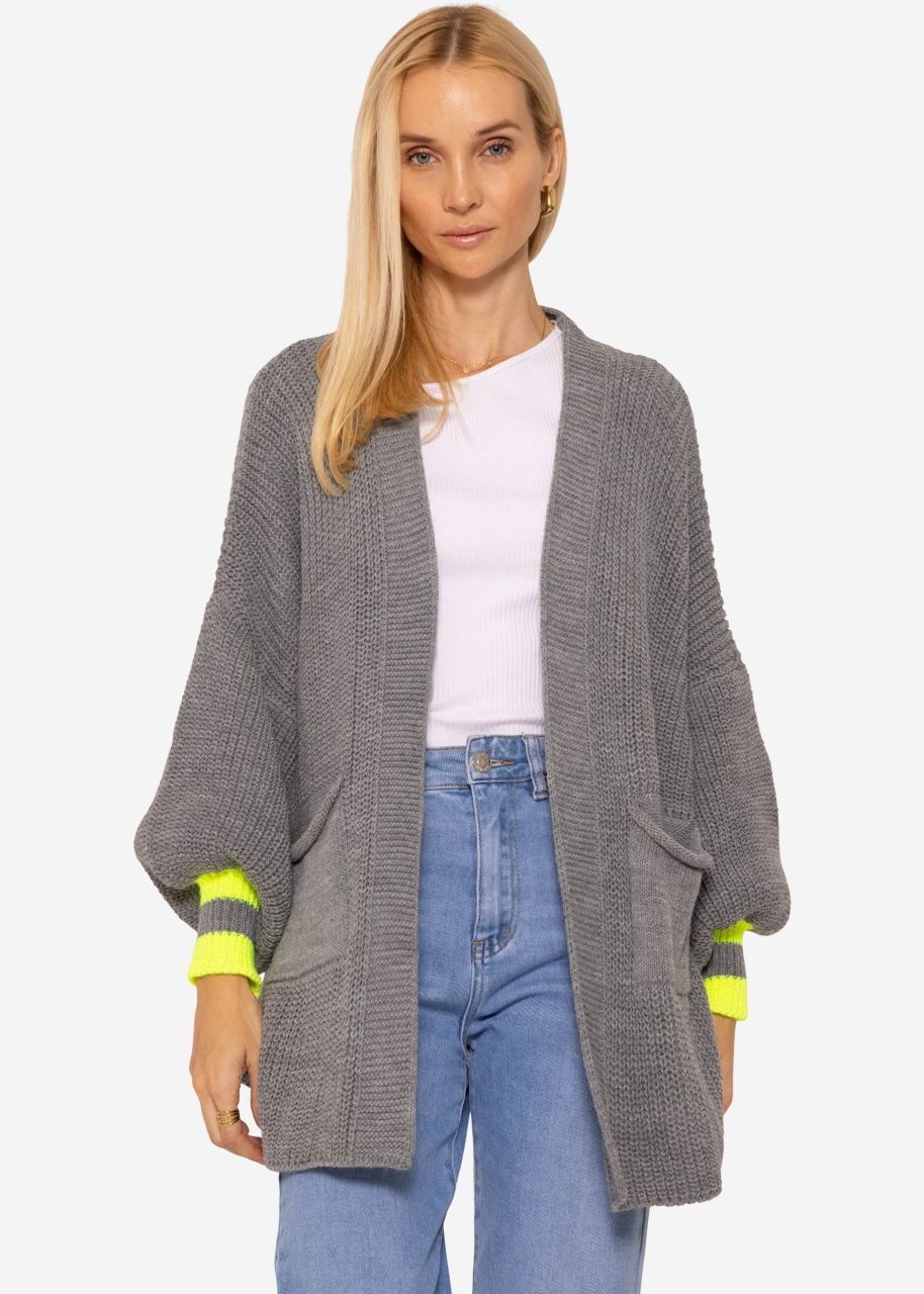 Knitted cardigan with yellow stripes - light grey