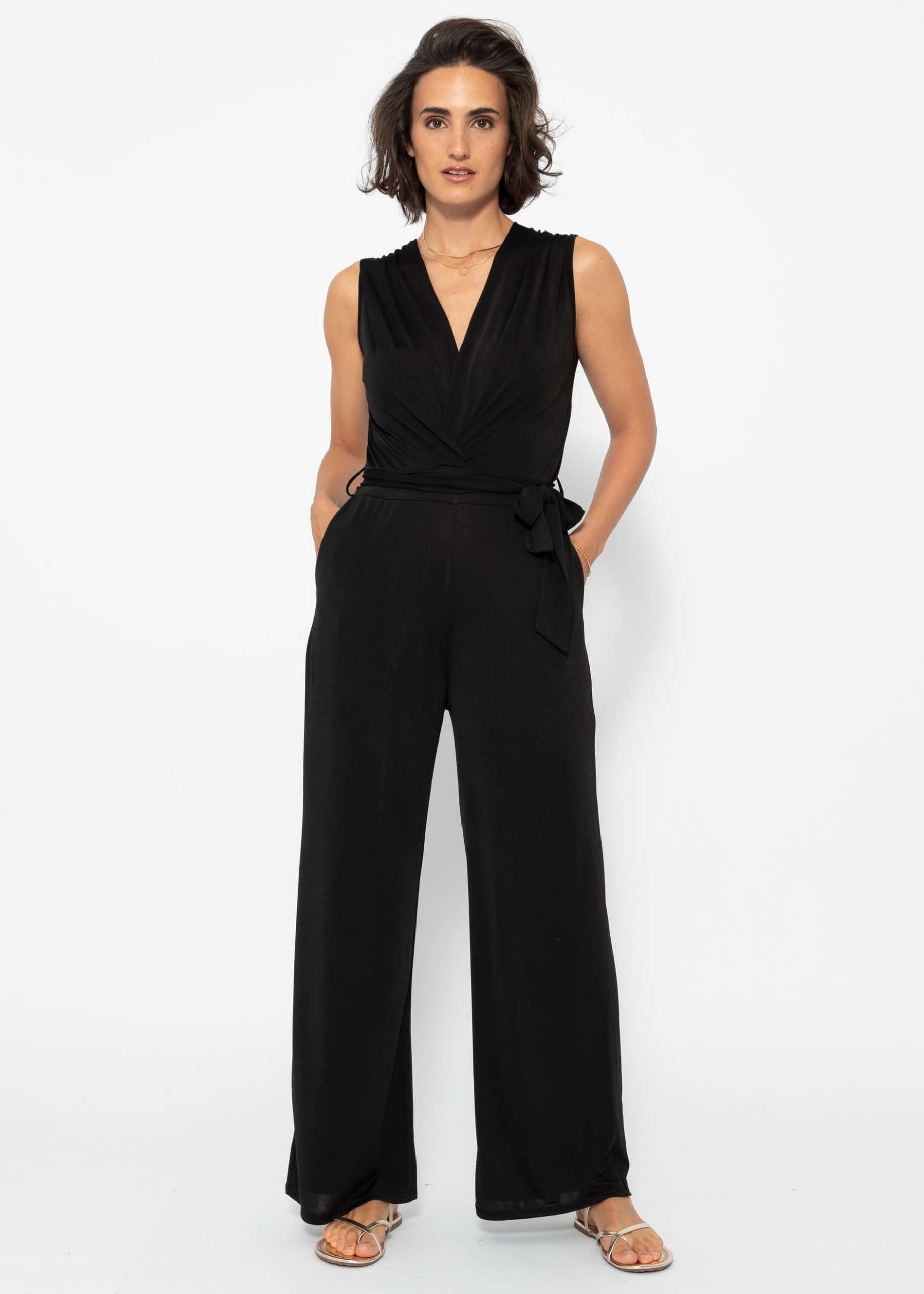 Flowing jersey jumpsuit - black