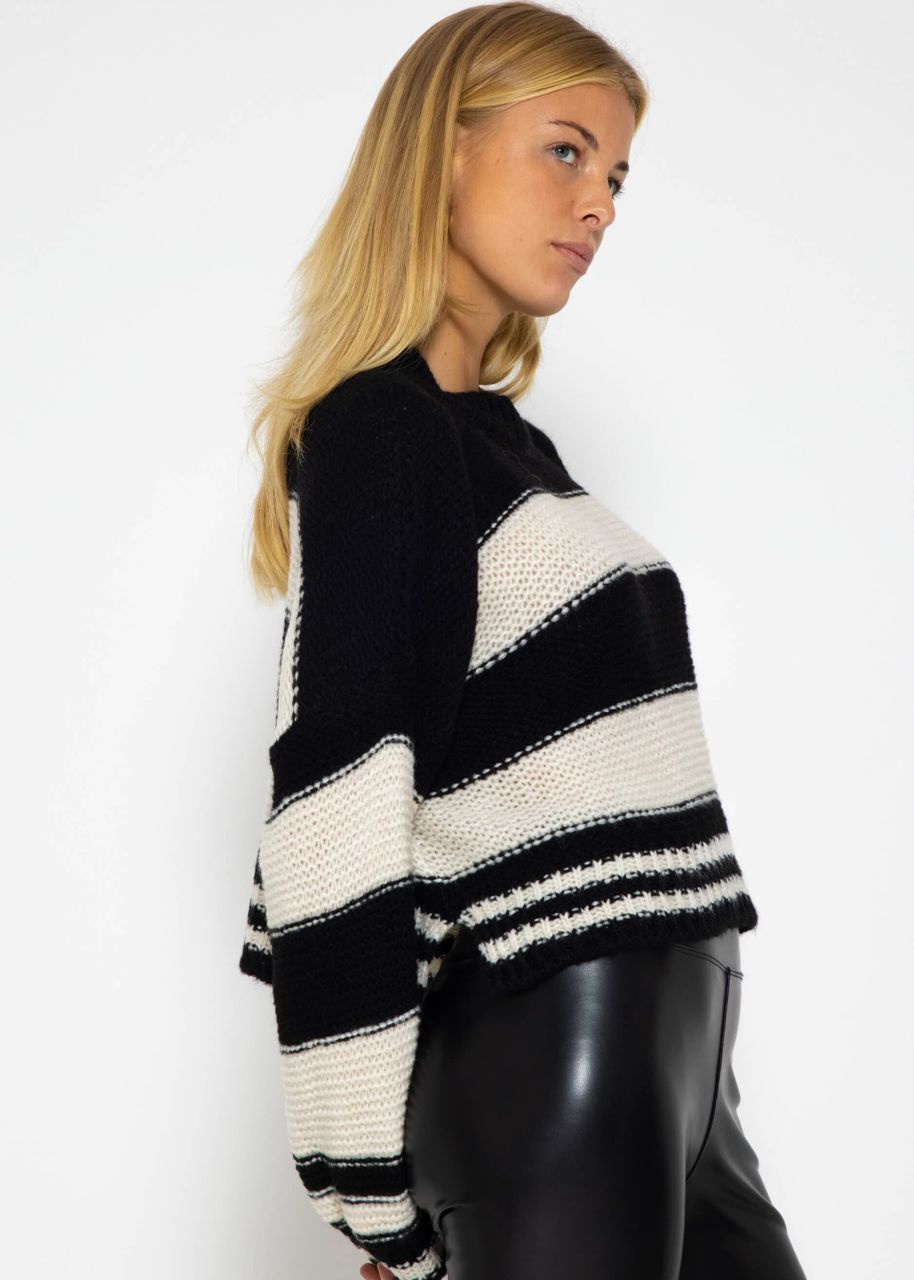 Turtleneck jumper with stripes, black-beige