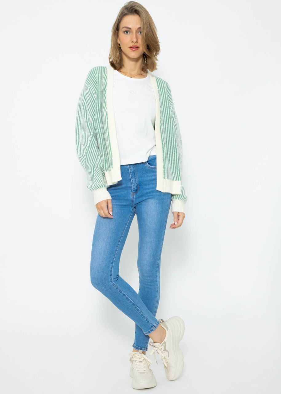 2-tone ribbed cardigan - offwhite-green