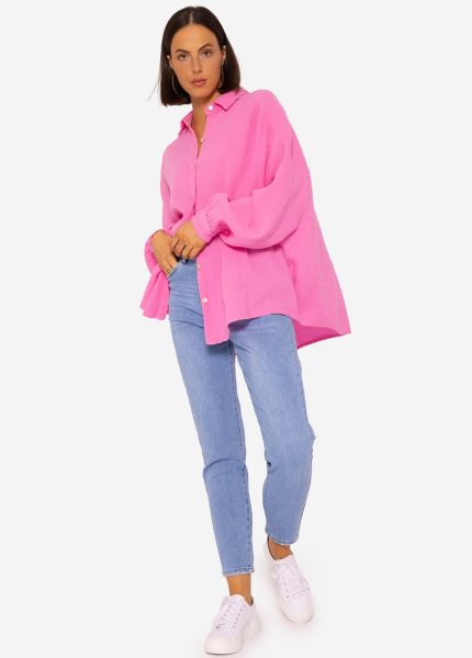 Muslin blouse oversize, short, pink