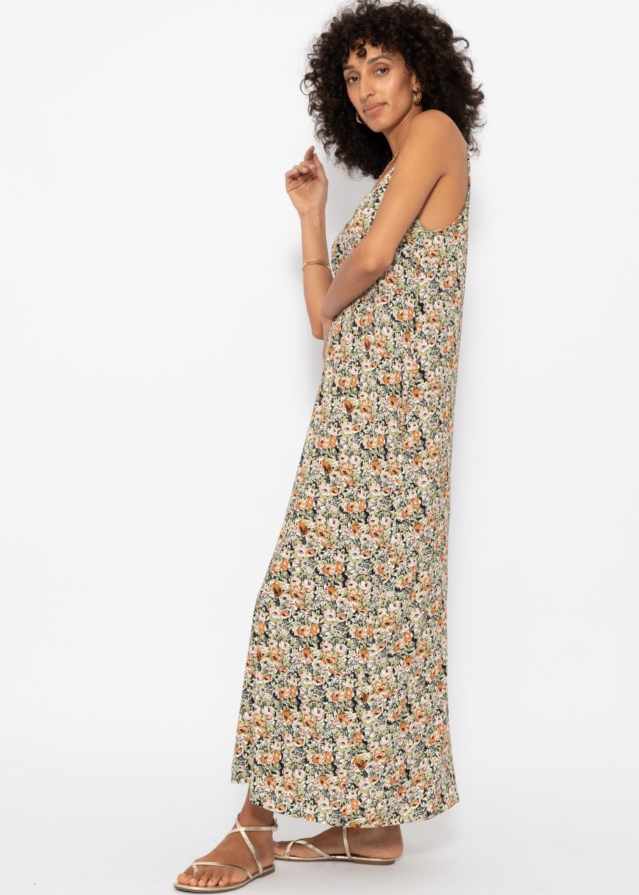 Maxi dress with floral print - khaki