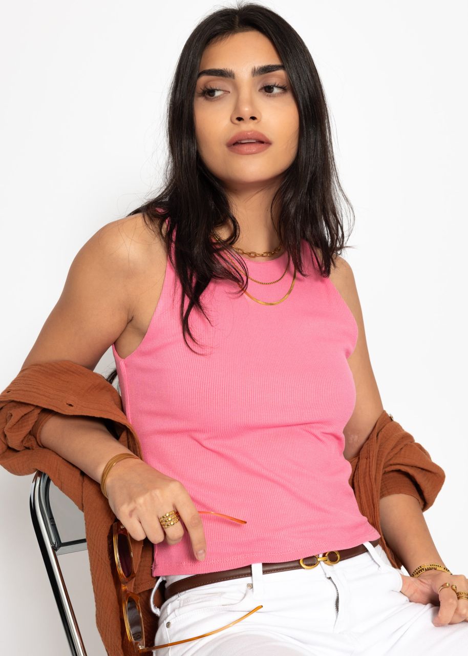 Double layer ribbed tank top - pink
