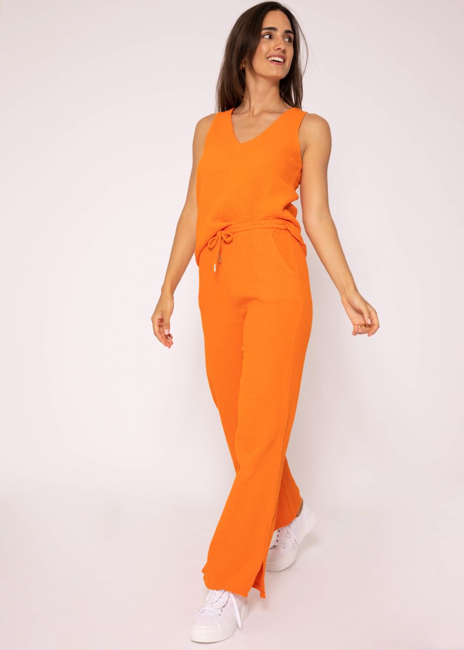 Muslin top with V-neck, orange