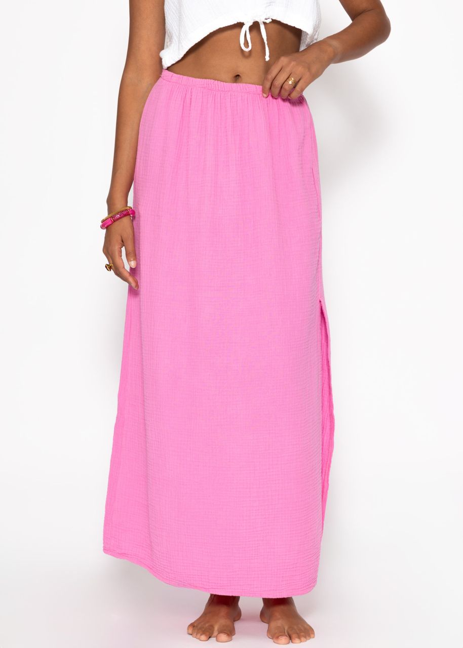 Maxi muslin skirt with slit - pink